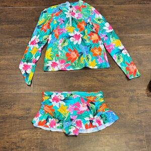 La Blanca Multicolor Floral Long Sleeve Rash Guard Bikini Set